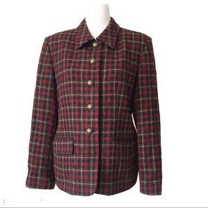 Vintage C&W Black Red Tweed Plaid Wool Preppy Blazer 12